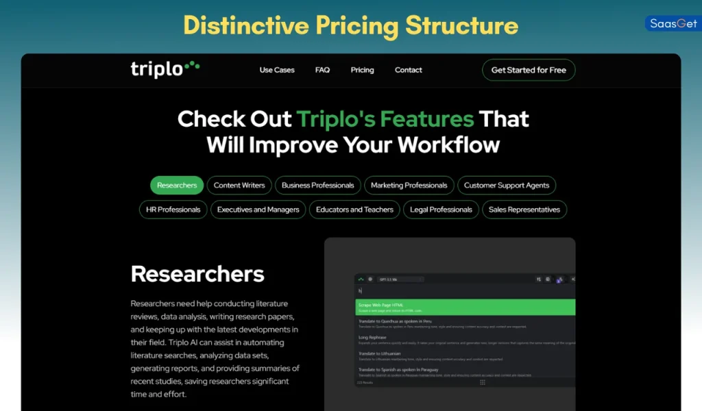 Distinctive Pricing Structure