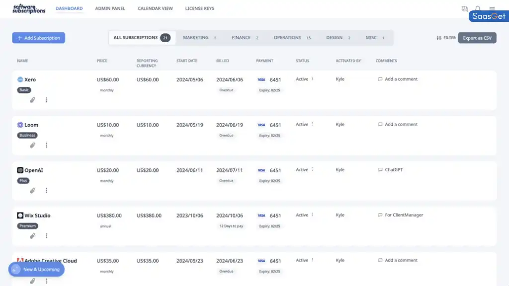 Features of SoftwareSubscriptions
